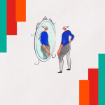 Ilustración sobre autenticidad y congruencia empresarial reflejada en un espejo.