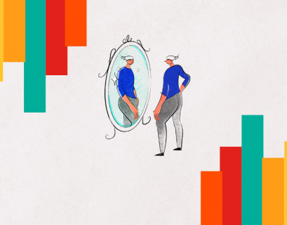 Ilustración sobre autenticidad y congruencia empresarial reflejada en un espejo.