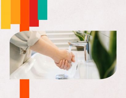 “Manos lavándose bajo el grifo con elementos de colores tipo arcoíris, representación visual del washing corporativo y la incongruencia entre discurso y acción.”