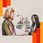 ilustracion del juicio de Gisèle Pelicot, cuyo testimonio público transformó la conversación sobre la vergüenza y la violencia.